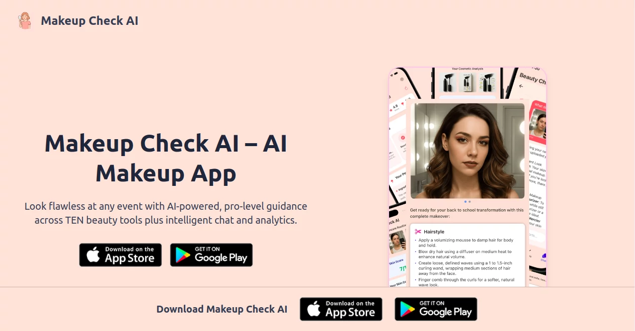 Screenshot of Makeup Check AI – An AI tool in the ,AI Product Description Generator ,Photo & Image Editor ,AI Image Recognition ,AI Fun Tools  category, showcasing its interface and key features.
