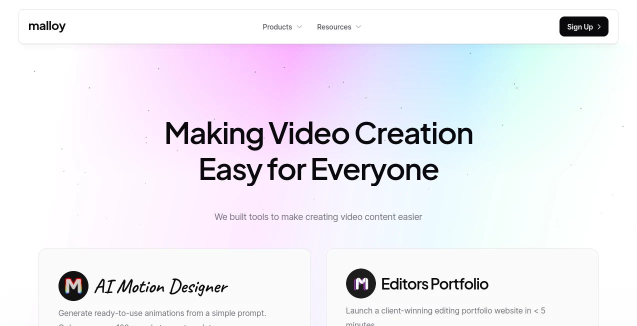 Screenshot of malloy – An AI tool in the ,AI Script Writing ,AI Creative Writing ,AI Content Generator ,AI Video Generator  category, showcasing its interface and key features.