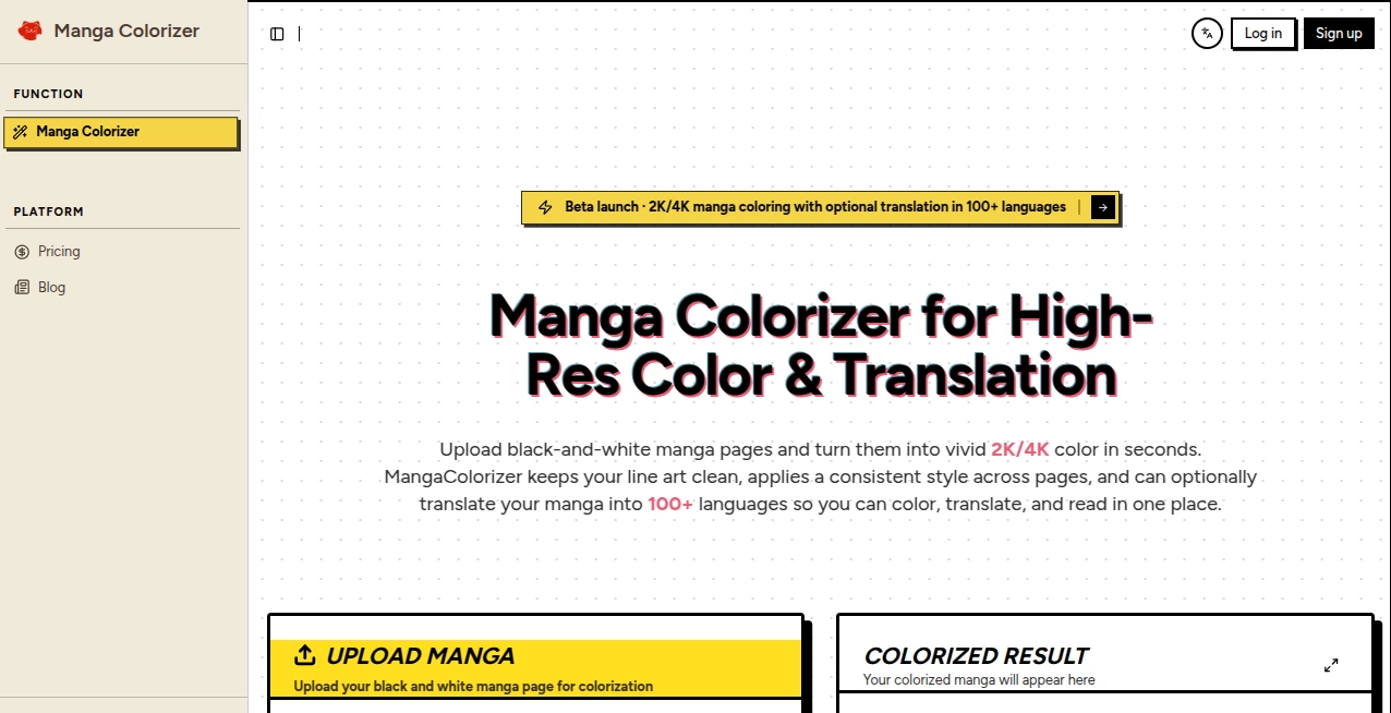 Screenshot of Manga Colorizer – An AI tool in the ,Photo & Image Editor ,AI Manga & Comic ,AI Image to Image ,AI Colorize  category, showcasing its interface and key features.