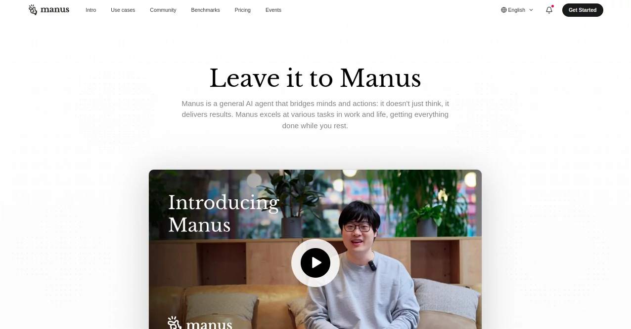 Screenshot of Manus – An AI tool in the ,AI Productivity Tools ,AI Presentation Generator ,AI Education Assistant ,AI Course ,AI Life Assistant ,AI Trip Planner ,AI Analytics Assistant ,AI Research Tool ,AI Monitor & Report Builder ,AI Charting ,AI Writing Assistants ,AI Report Writing  category, showcasing its interface and key features.