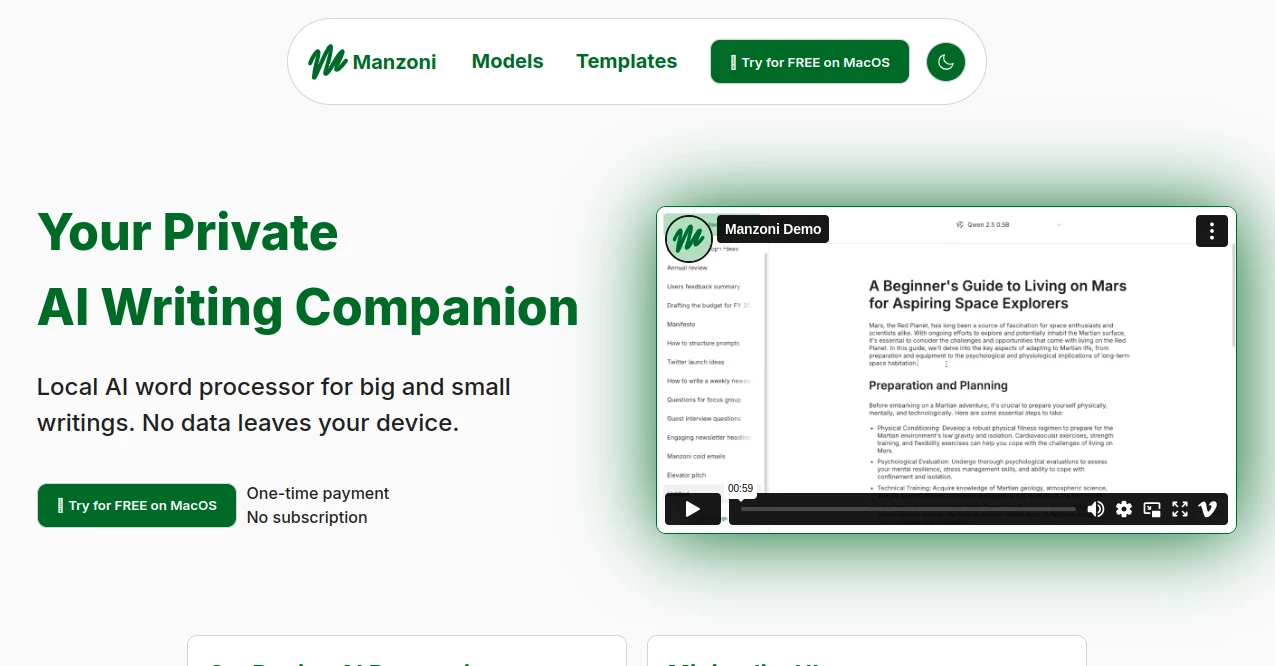 Screenshot of Manzoni – An AI tool in the ,AI General Writing ,AI Writing Assistants ,AI Productivity Tools ,AI Notes Assistant  category, showcasing its interface and key features.
