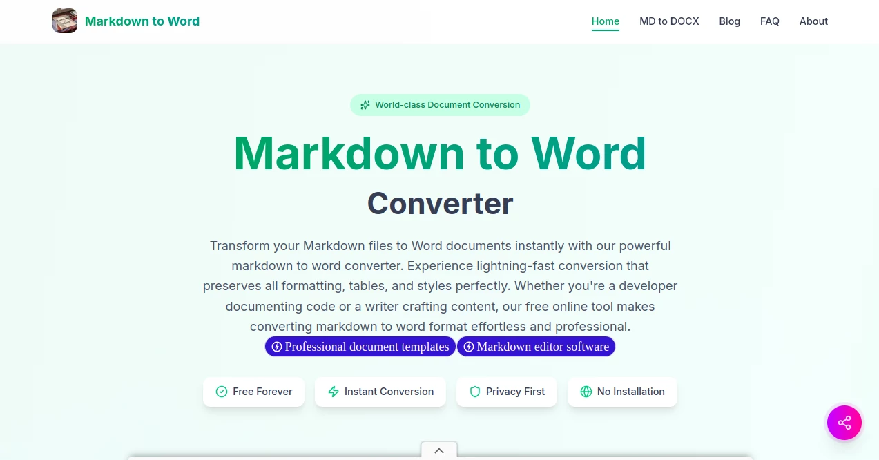 Screenshot of markdown to word – An AI tool in the ,AI WORD ,AI Documents Assistant ,AI Files Assistant ,AI Writing Assistants  category, showcasing its interface and key features.