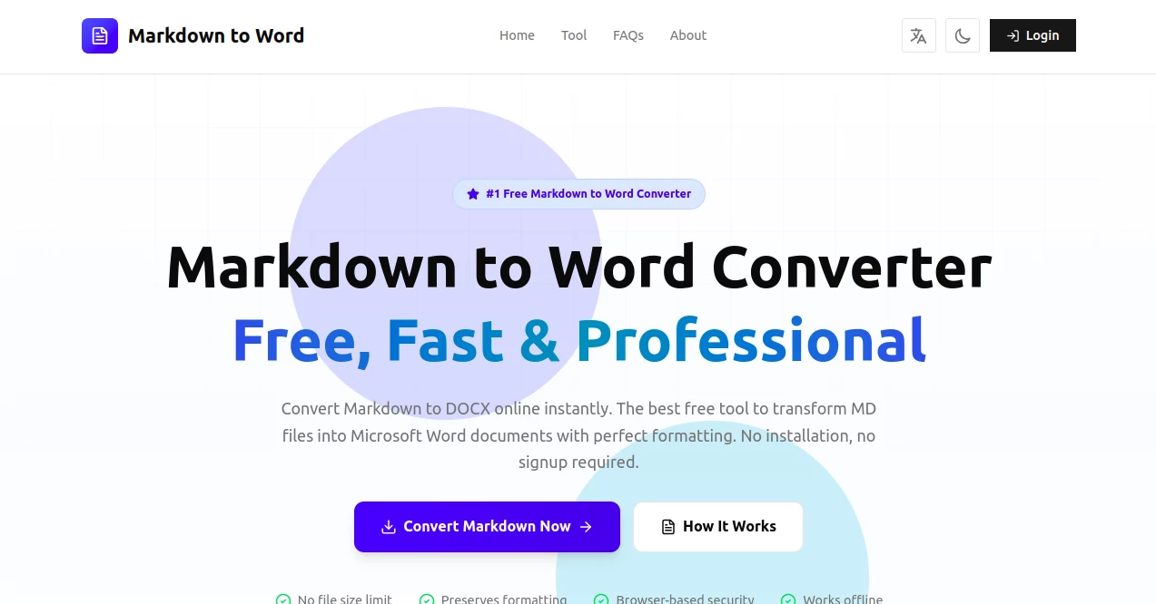 Screenshot of Markdown to Word – An AI tool in the ,AI PDF ,AI Documents Assistant ,AI Productivity Tools ,AI General Writing  category, showcasing its interface and key features.