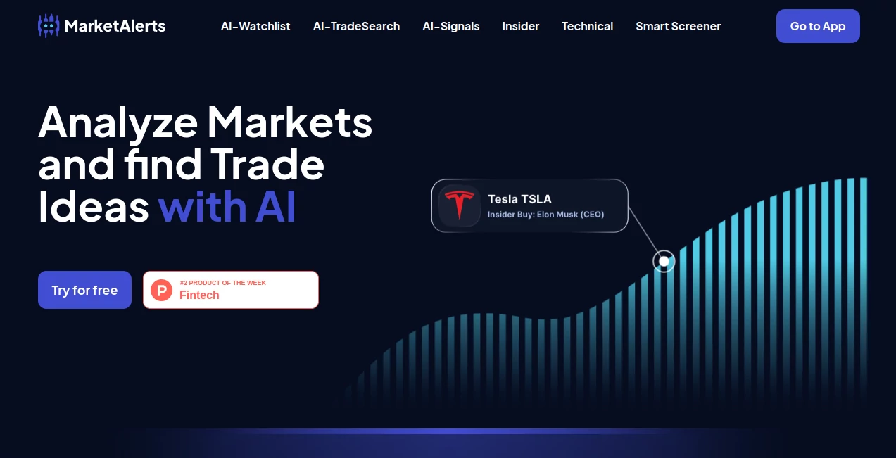 Screenshot of MarketAlerts AI – An AI tool in the ,AI Research Tool ,AI Trading Bot Assistant ,AI Investing Assistant ,AI Analytics Assistant  category, showcasing its interface and key features.