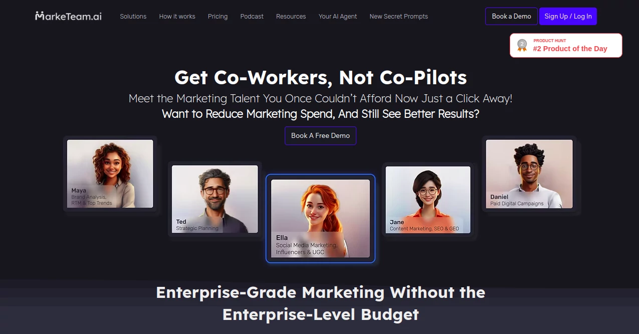 Screenshot of MarkeTeam AI – An AI tool in the ,AI Content Generator ,AI Analytics Assistant ,AI Social Media Assistant ,AI Marketing Plan Generator  category, showcasing its interface and key features.