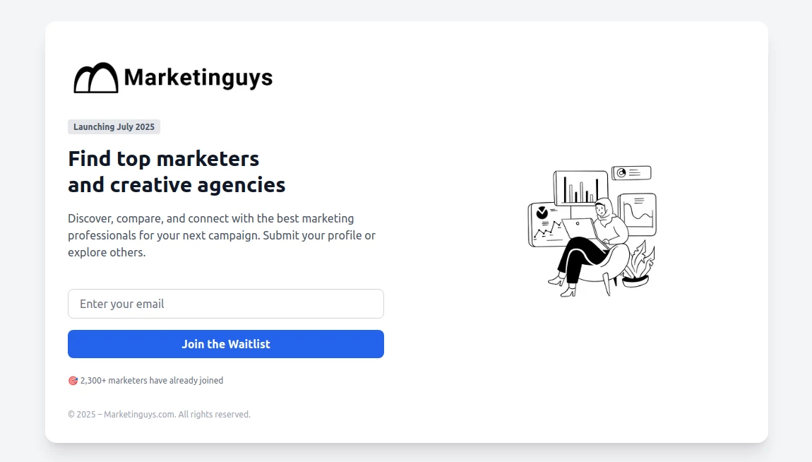 Screenshot of Marketinguys – An AI tool in the ,Marketing  category, showcasing its interface and key features.