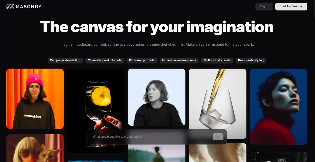 Screenshot of Masonry AI – An AI tool in the ,AI Photo & Image Generator ,AI Image to Video ,AI Video Generator ,AI Design Generator  category, showcasing its interface and key features.