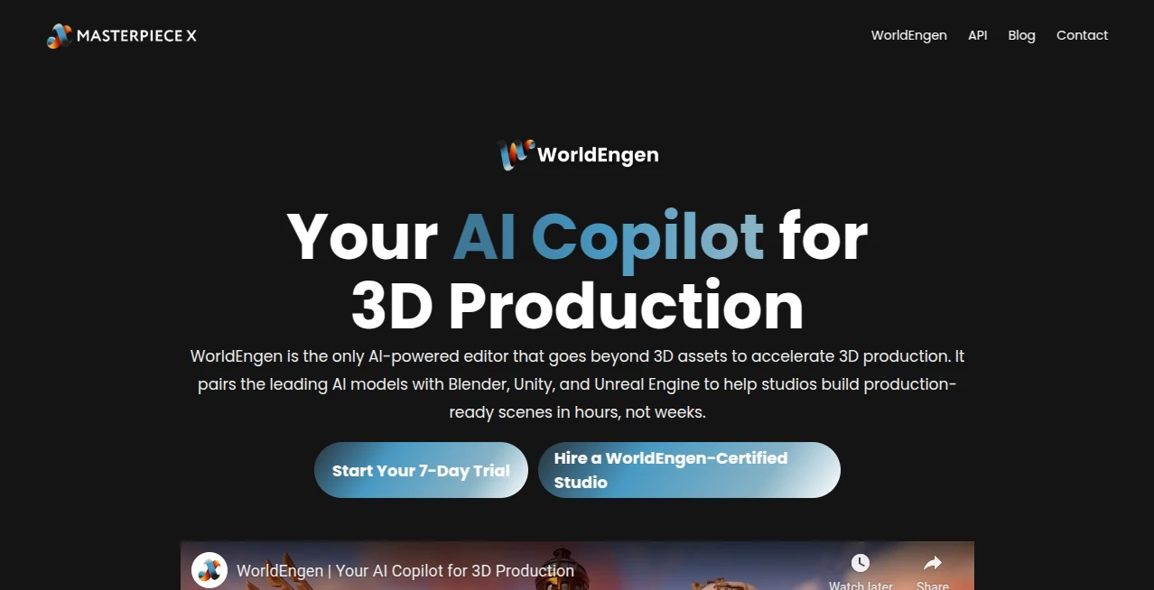Screenshot of WorldEngen – An AI tool in the ,AI Developer Tools ,AI Design Generator ,AI 3D Model Generator ,AI Image to 3D Model  category, showcasing its interface and key features.