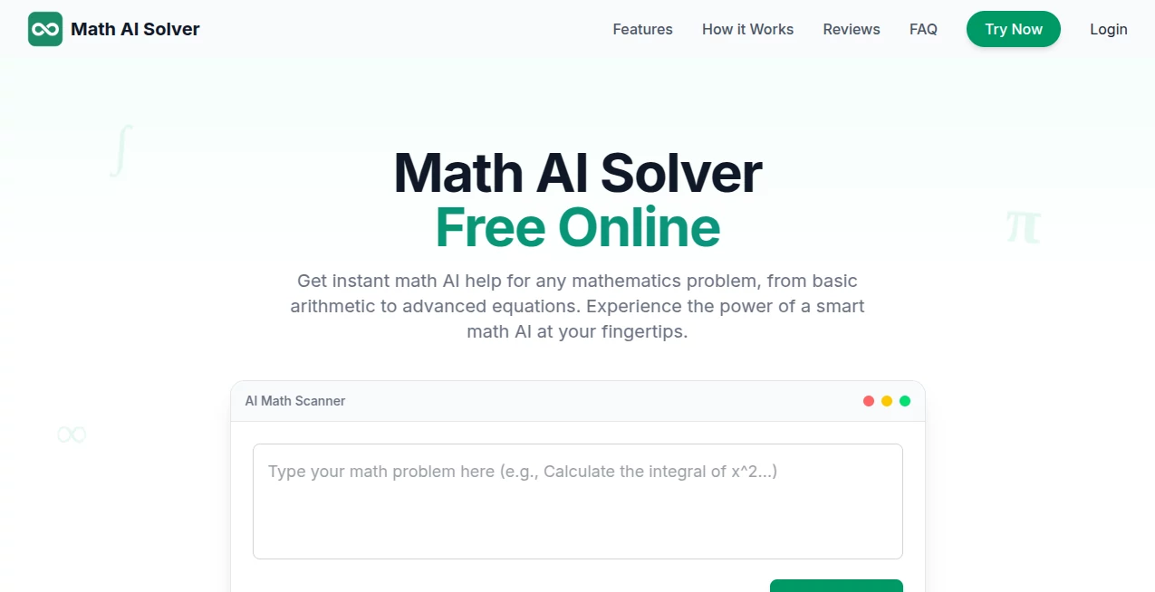 Screenshot of Math AI Solver – An AI tool in the ,AI Homework Helper ,AI Tutorial ,AI Education Assistant  category, showcasing its interface and key features.