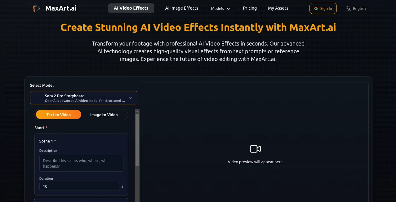 Screenshot of MaxArt AI – An AI tool in the ,AI Animated Video ,AI Image to Video ,AI Video Generator ,AI Video Enhancer  category, showcasing its interface and key features.