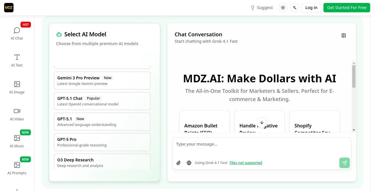 Screenshot of MDZ.AI – An AI tool in the ,AI Product Description Generator ,AI Photo & Image Generator ,AI Ad Generator ,AI Digital Marketing Generator  category, showcasing its interface and key features.