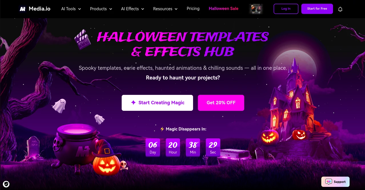 Screenshot of HALLOWEEN TEMPLATES & EFFECTS HUB – An AI tool in the ,Photo & Image Editor ,AI Photo Enhancer ,AI Image to Image ,AI Video Generator  category, showcasing its interface and key features.