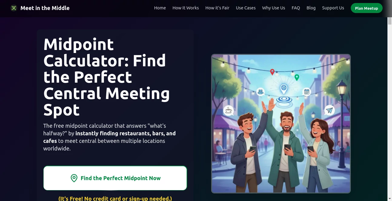 Screenshot of Meet in the Middle – An AI tool in the ,AI Trip Planner ,AI Life Assistant ,AI Fun Tools ,Other  category, showcasing its interface and key features.