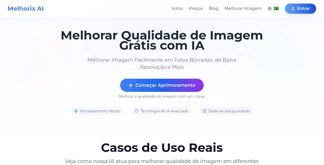 Screenshot of Melhorix AI – An AI tool in the ,Photo & Image Editor ,AI Photo Enhancer ,AI Photo Restoration ,AI Image Scanning  category, showcasing its interface and key features.