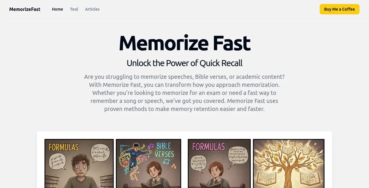 Screenshot of MemorizeFast – An AI tool in the ,AI Knowledge Base ,AI Tutorial ,AI Education Assistant  category, showcasing its interface and key features.