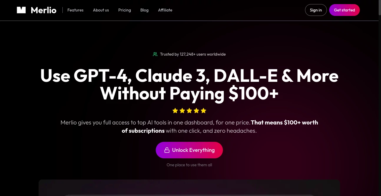 Screenshot of Merlio – An AI tool in the ,AI Content Generator ,Photo & Image Editor ,AI Chatbot ,AI Productivity Tools ,Video  category, showcasing its interface and key features.