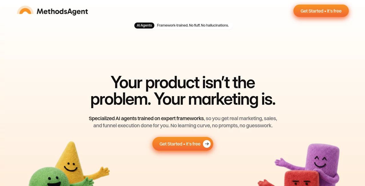 Screenshot of MethodsAgent – An AI tool in the ,AI Business Ideas Generator ,AI Consulting Assistant ,AI Sales Assistant ,AI Marketing Plan Generator  category, showcasing its interface and key features.