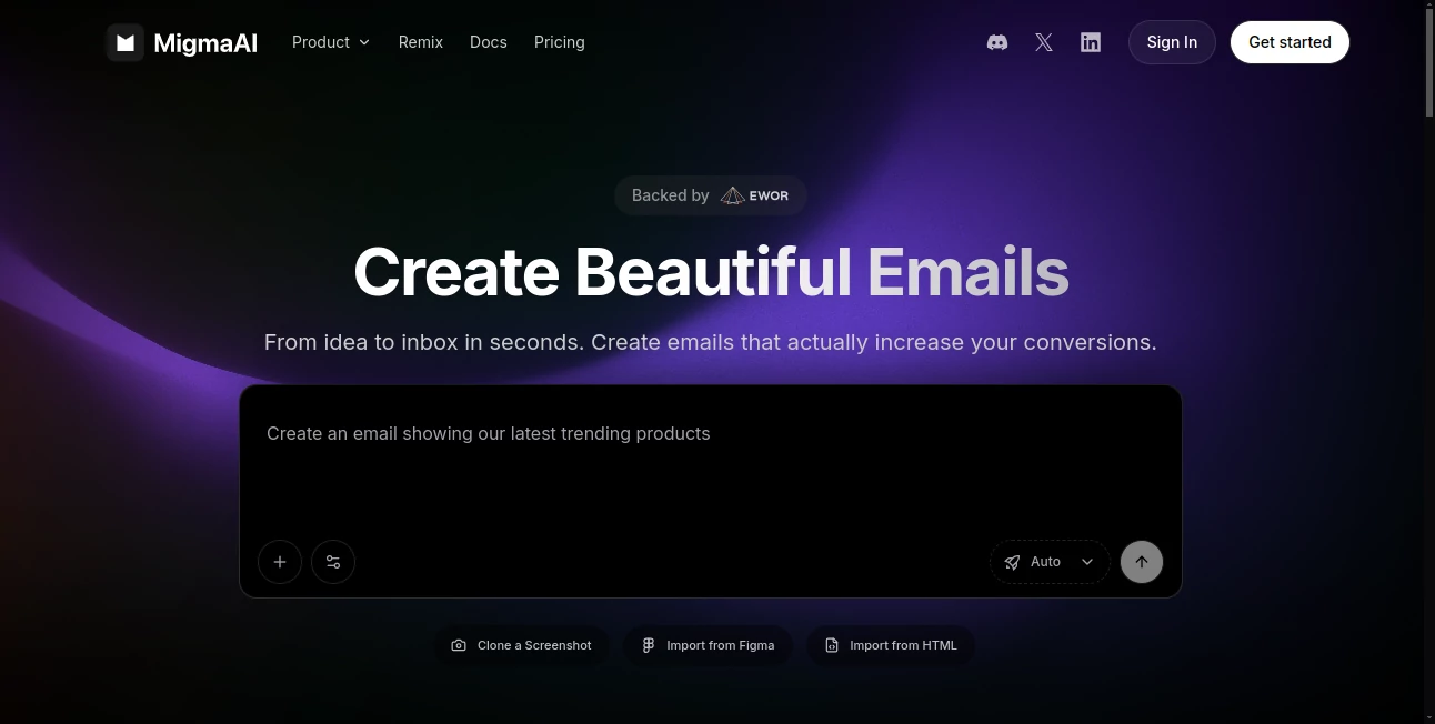 Screenshot of Migma AI – An AI tool in the ,AI Content Generator ,AI Marketing Plan Generator ,AI Email Generator ,AI Design Assistant  category, showcasing its interface and key features.