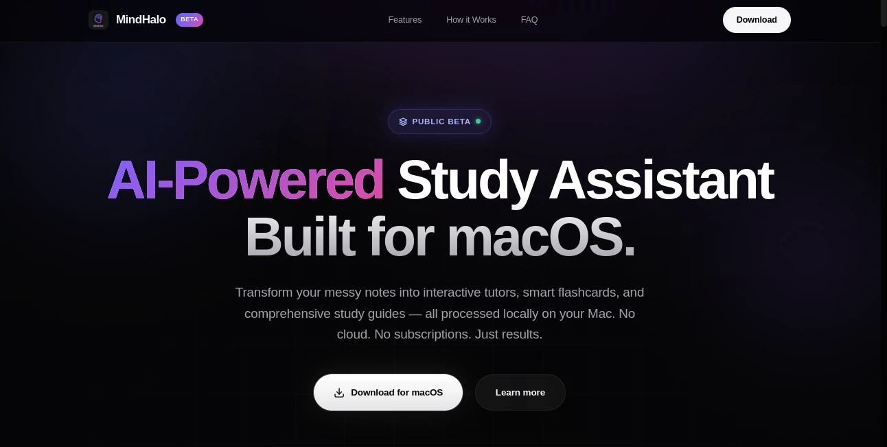 Screenshot of MindHalo – An AI tool in the ,AI Homework Helper ,AI Knowledge Base ,AI Tutorial ,AI Education Assistant  category, showcasing its interface and key features.