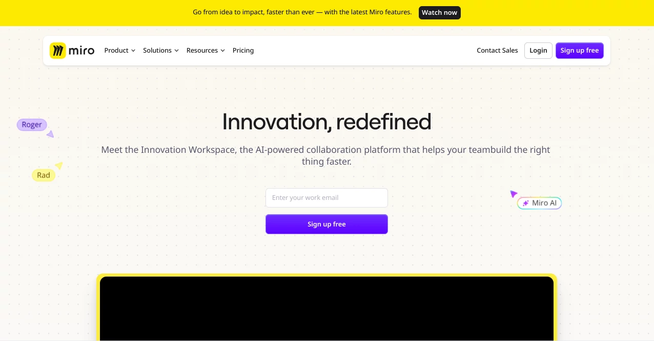Screenshot of Miro – An AI tool in the ,AI Productivity Tools ,AI Task Management ,AI Team Collaboration ,AI Workflow Management ,AI Project Management ,AI Product Description Generator  category, showcasing its interface and key features.
