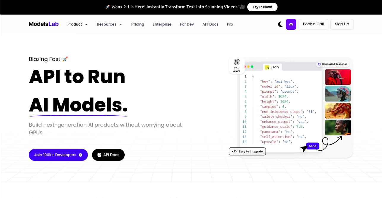 Screenshot of ModelsLab – An AI tool in the ,AI Image to Video ,AI GIF Generator ,AI Translate ,AI Voice Changer ,AI Graphic Design ,Life Assistant ,Chatbot ,Prompt ,AI Files Assistant ,AI Tutorial ,AI Knowledge Base ,AI Coaching ,AI Image to 3D Model ,AI Text to 3D ,AI Rewriter ,AI 3D Model Generator ,AI Sports ,AI Cover Letter Generator ,AI Resume Builder ,AI Dating Assistant ,AI Design Assistant ,AI Anime Art ,AI Interior & Room Design ,AI Design Generator ,AI Art Generator ,AI Character ,AI Anime & Cartoon Generator ,AI Joke ,AI Girlfriend ,AI Chatbot ,AI Email Marketing ,AI Email Generator ,AI Marketing Plan Generator ,AI Ad Generator ,AI SEO Assistant ,AI Analytics Assistant ,AI YouTube Assistant ,AI Instagram Assistant ,AI Consulting Assistant ,AI Business Ideas Generator ,AI Research Tool ,AI Singing Generator ,AI Text to Music ,AI Voice Assistants ,AI Speech Recognition ,AI Voice & Audio Editing ,AI Text to Speech ,AI Audio Enhancer ,AI App Builder ,AI Developer Tools ,AI API Design ,AI Code Assistant ,AI Text to Video ,AI Video Editor ,AI Face Swap Generator ,AI Image to Image ,AI Background Remover ,AI Background Generator ,AI Photo & Image Generator ,AI Text to Image ,AI Clothing Generator ,AI Product Description Generator ,AI Email Writer ,AI Essay Writer ,AI Blog Writer ,NSFW ,Large Language Models (LLMs)  category, showcasing its interface and key features.
