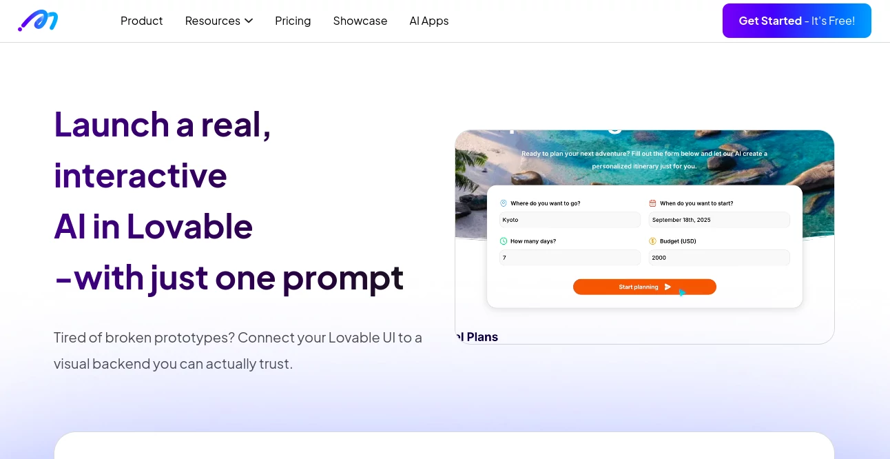 Screenshot of Momen - Vibe Architect Lovable – An AI tool in the ,AI No-Code & Low-Code ,AI App Builder ,AI Chatbot ,AI Workflow Management  category, showcasing its interface and key features.