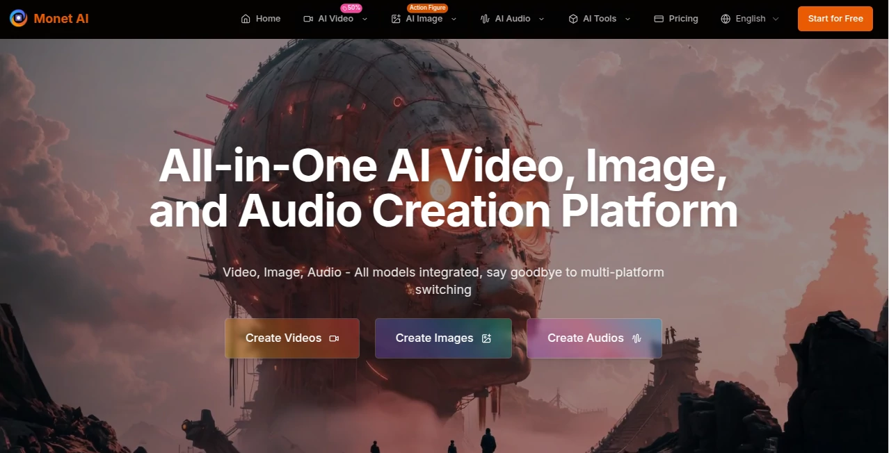 Screenshot of Monet AI – An AI tool in the ,AI Text to Image ,AI Image to Video ,AI Video Generator ,AI Text to Speech  category, showcasing its interface and key features.