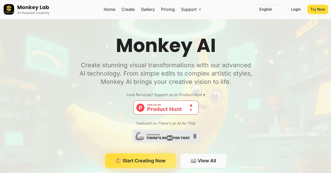 Screenshot of Monkey Lab – An AI tool in the ,AI Text to Image ,AI Photo & Image Generator ,AI Art Generator ,AI Design Generator  category, showcasing its interface and key features.