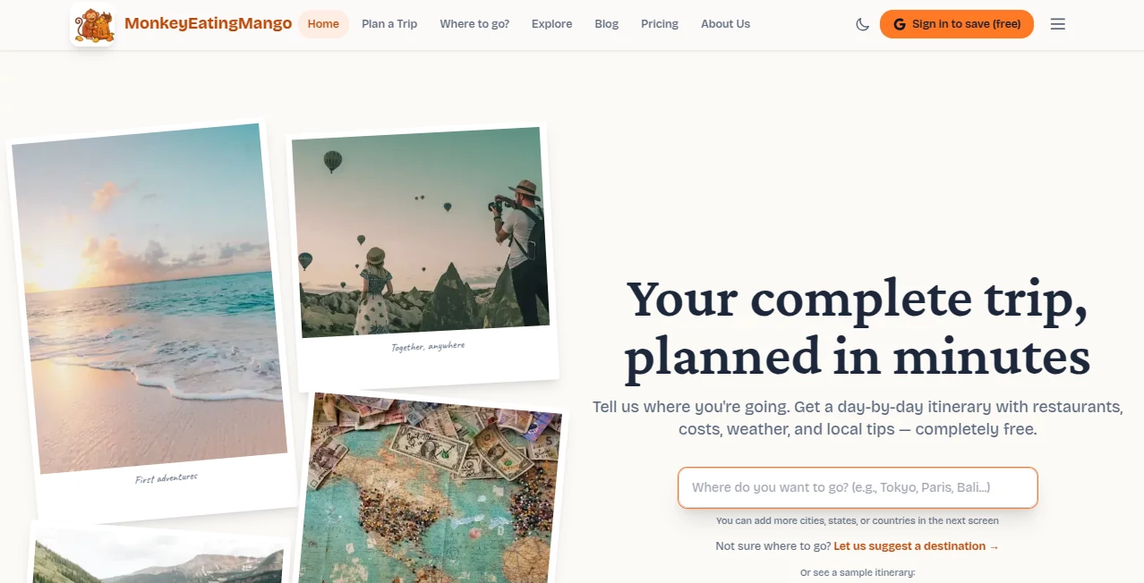 Screenshot of Monkey Eating Mango – An AI tool in the ,AI Trip Planner ,AI Life Assistant ,AI Productivity Tools  category, showcasing its interface and key features.