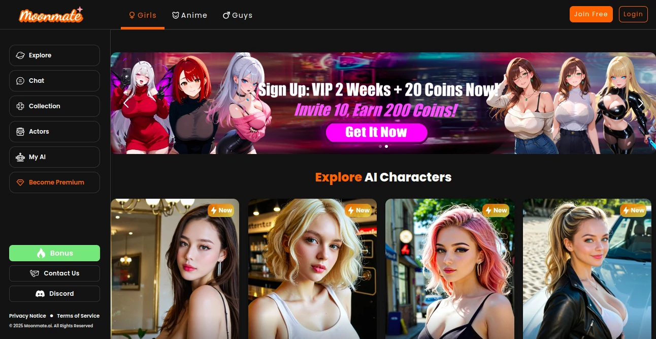 Screenshot of Moonmate AI – An AI tool in the ,AI Chatbot ,AI Girlfriend ,AI Life Assistant ,AI Fun Tools  category, showcasing its interface and key features.