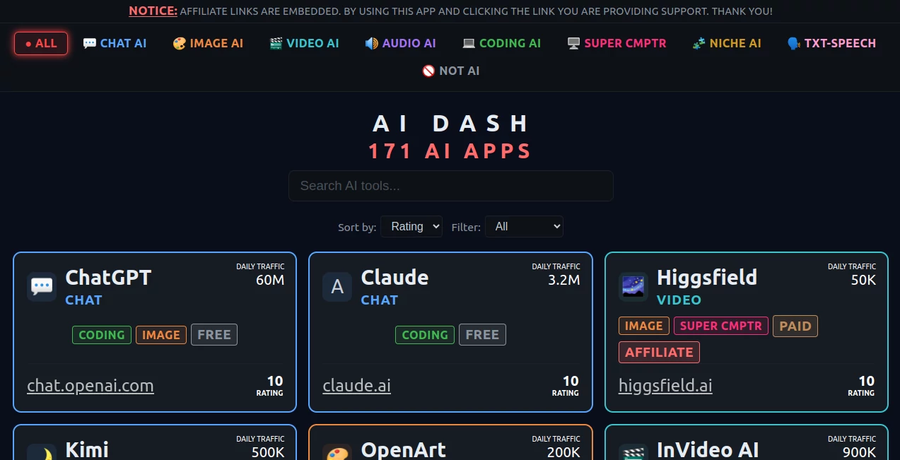 Screenshot of AI DASH (Links Dashboard APP) – An AI tool in the ,Video  category, showcasing its interface and key features.