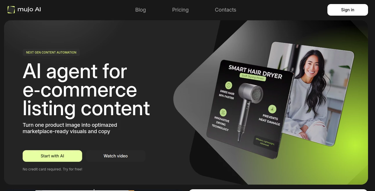 Screenshot of Mujo AI – An AI tool in the ,AI Content Generator ,AI Product Description Generator ,AI Photo & Image Generator ,AI E-commerce Assistant  category, showcasing its interface and key features.
