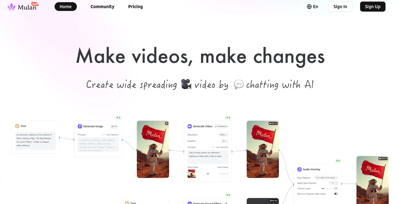 Screenshot of Mulan – An AI tool in the ,AI Content Generator ,AI Text to Image ,AI Video Generator ,AI Art Generator  category, showcasing its interface and key features.