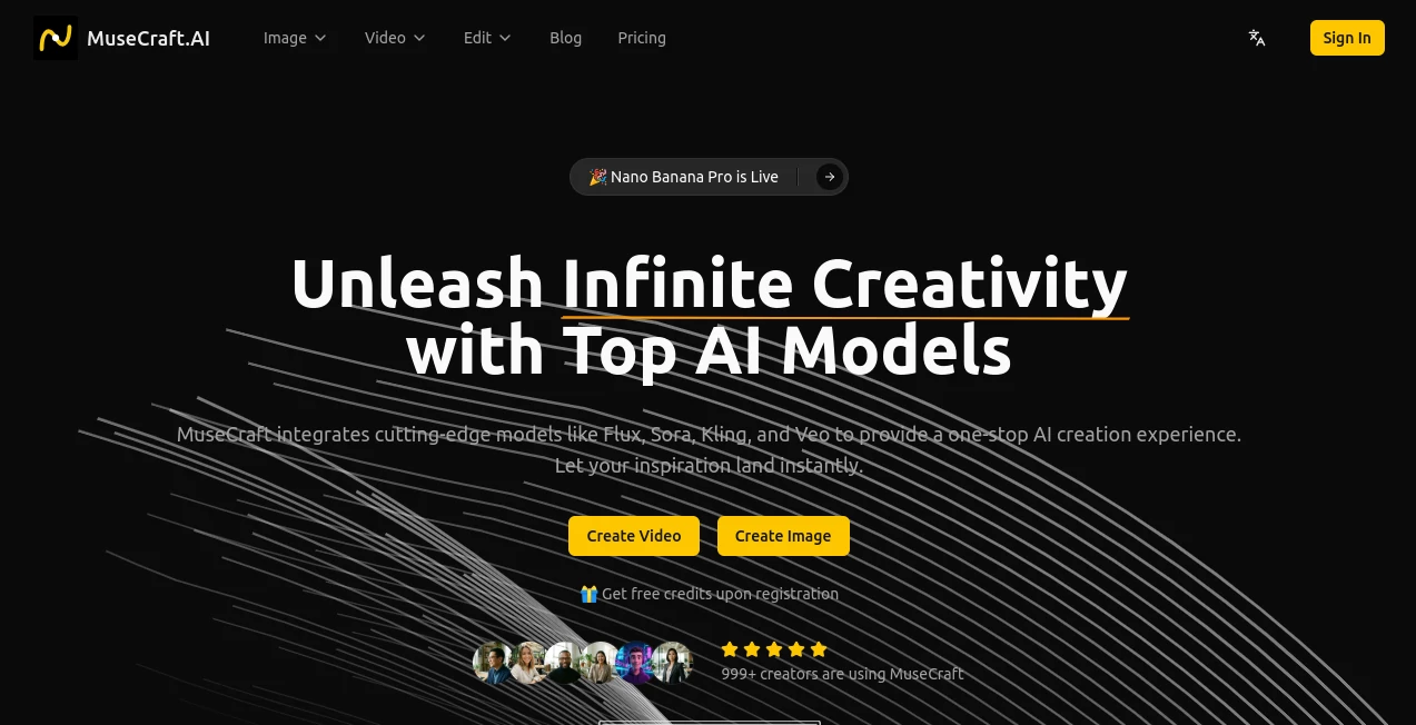 Screenshot of MuseCraft.AI – An AI tool in the ,AI Photo & Image Generator ,Photo & Image Editor ,AI Video Generator ,AI Design Generator  category, showcasing its interface and key features.