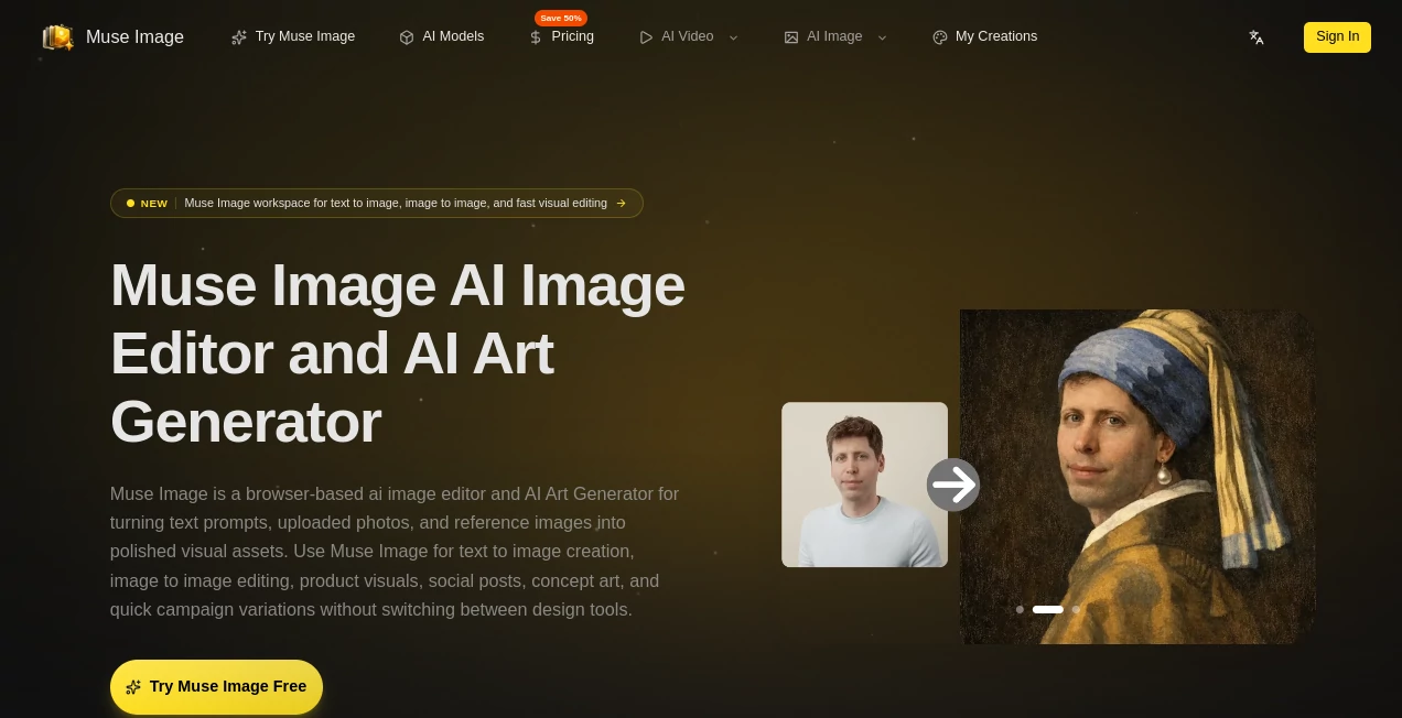Screenshot of Muse Image – An AI tool in the ,AI Photo & Image Generator ,Design & Art ,AI Art Generator  category, showcasing its interface and key features.