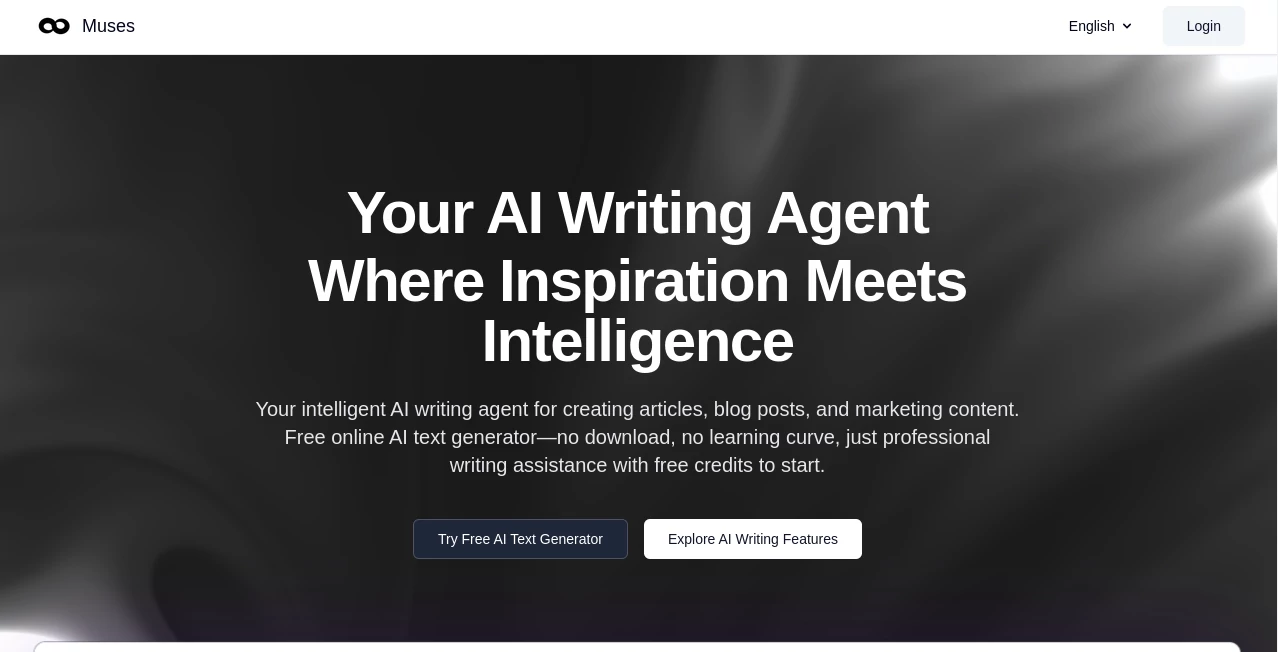 Screenshot of Muses – An AI tool in the ,AI Rewriter ,AI Writing Assistants ,AI Creative Writing ,AI Content Generator  category, showcasing its interface and key features.