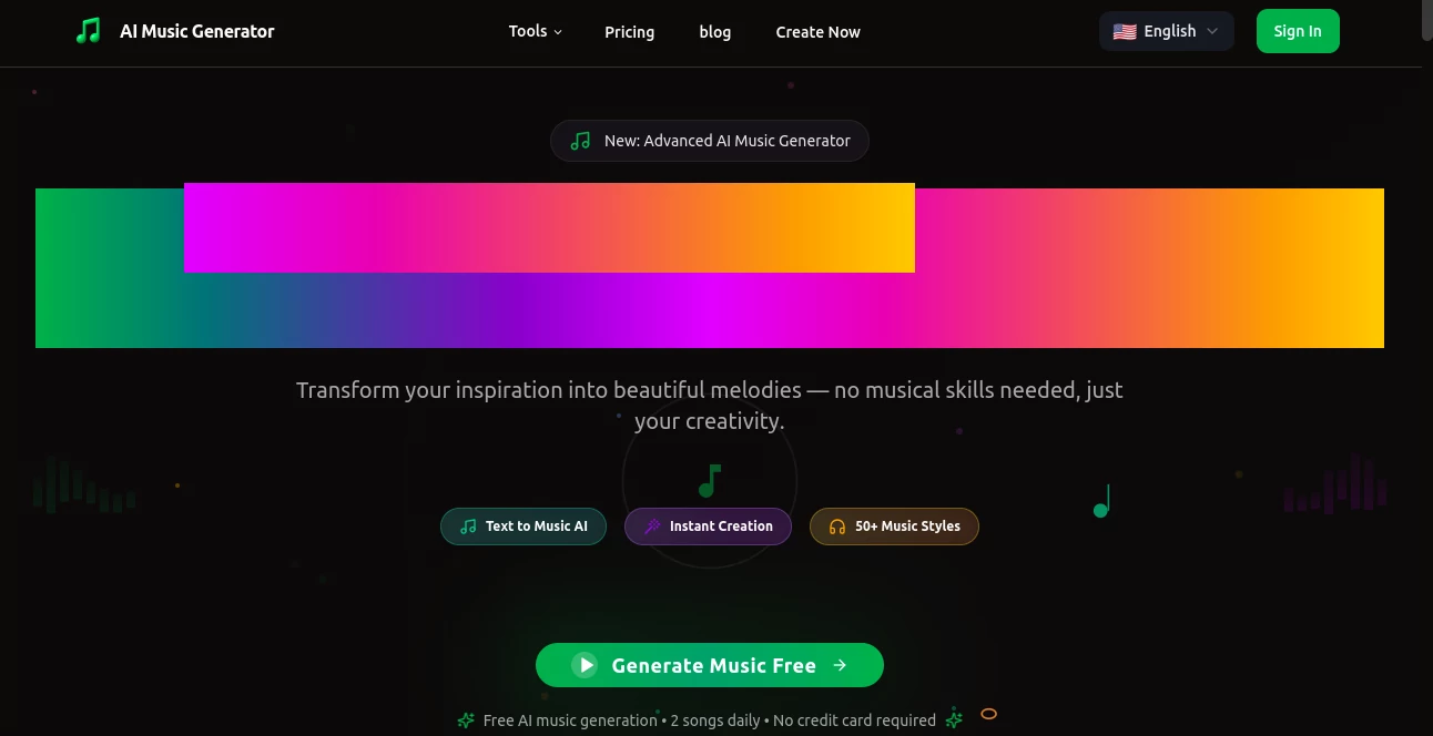 Screenshot of AI Music Generator – An AI tool in the ,AI Music Generator  category, showcasing its interface and key features.