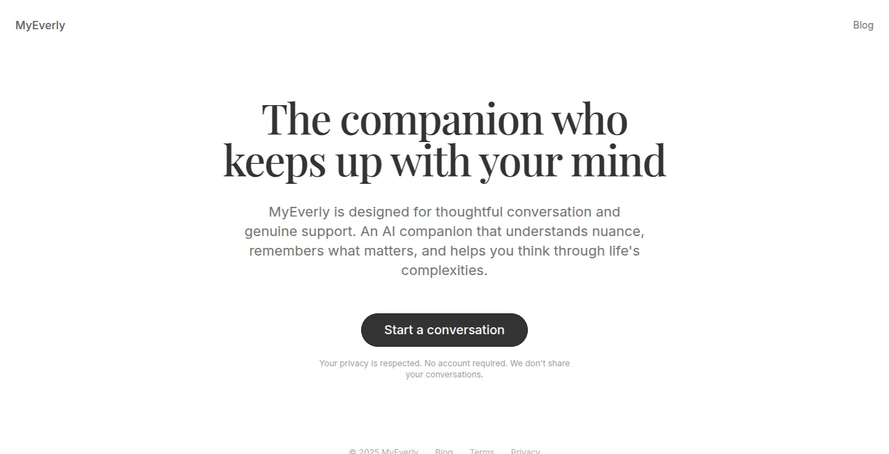 Screenshot of MyEverly – An AI tool in the ,AI Chatbot ,AI Life Assistant ,AI Mental Health ,AI Coaching  category, showcasing its interface and key features.