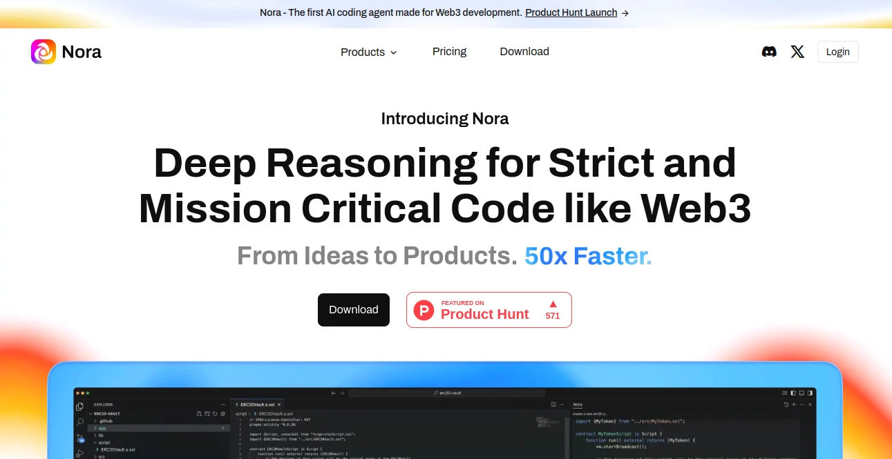 Screenshot of Nora – An AI tool in the ,AI Code Assistant ,AI Code Explanation ,AI Developer Tools ,AI Blockchain  category, showcasing its interface and key features.