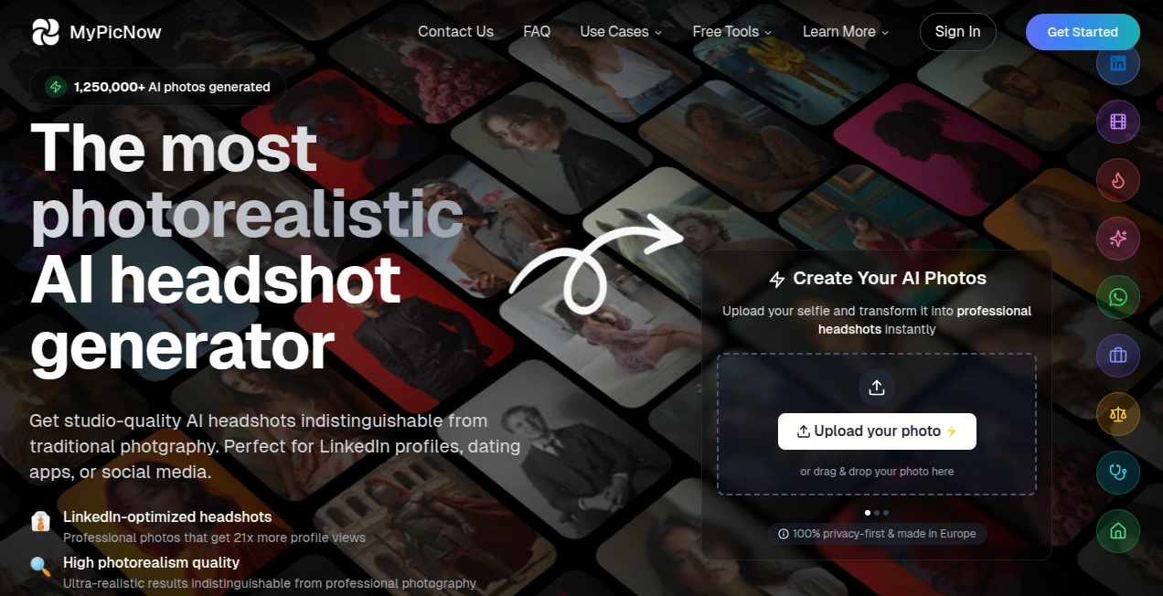Screenshot of MyPicNow – An AI tool in the ,AI Photo & Image Generator ,Photo & Image Editor ,AI Selfie & Portrait ,AI Design Generator  category, showcasing its interface and key features.
