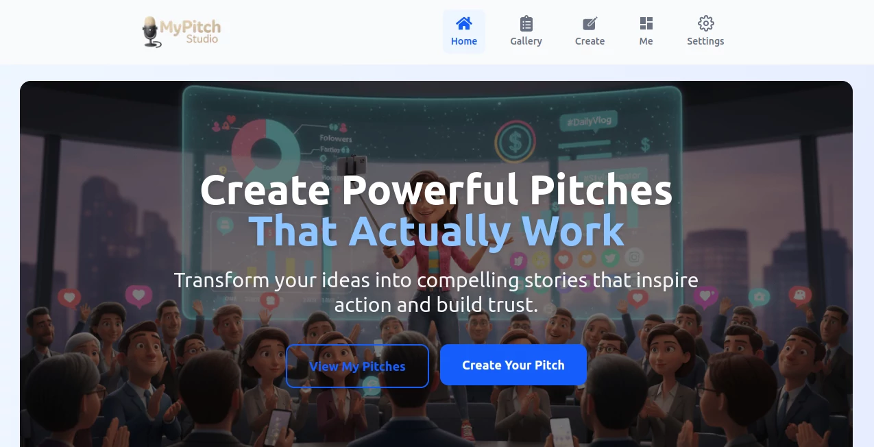 Screenshot of MyPitchStudio – An AI tool in the ,AI Content Generator ,AI Design Generator ,AI Presentation Generator ,AI Productivity Tools  category, showcasing its interface and key features.
