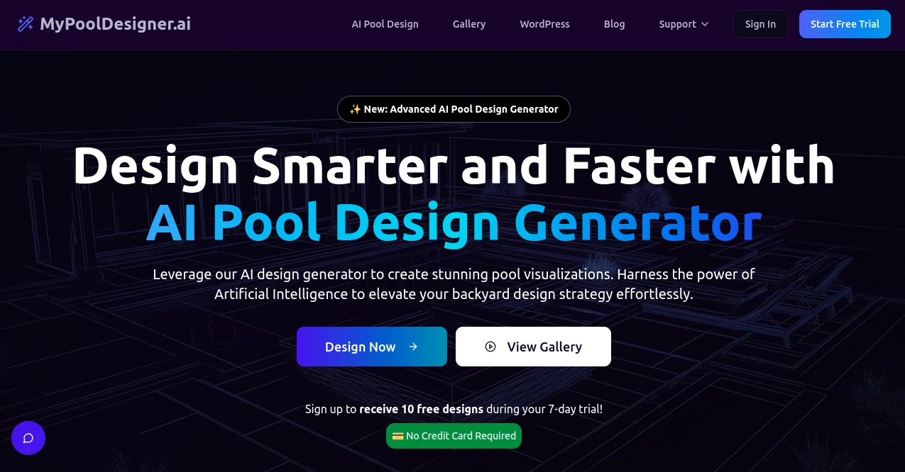 Screenshot of My Pool Designer AI – An AI tool in the ,AI Design Generator ,AI Interior & Room Design  category, showcasing its interface and key features.