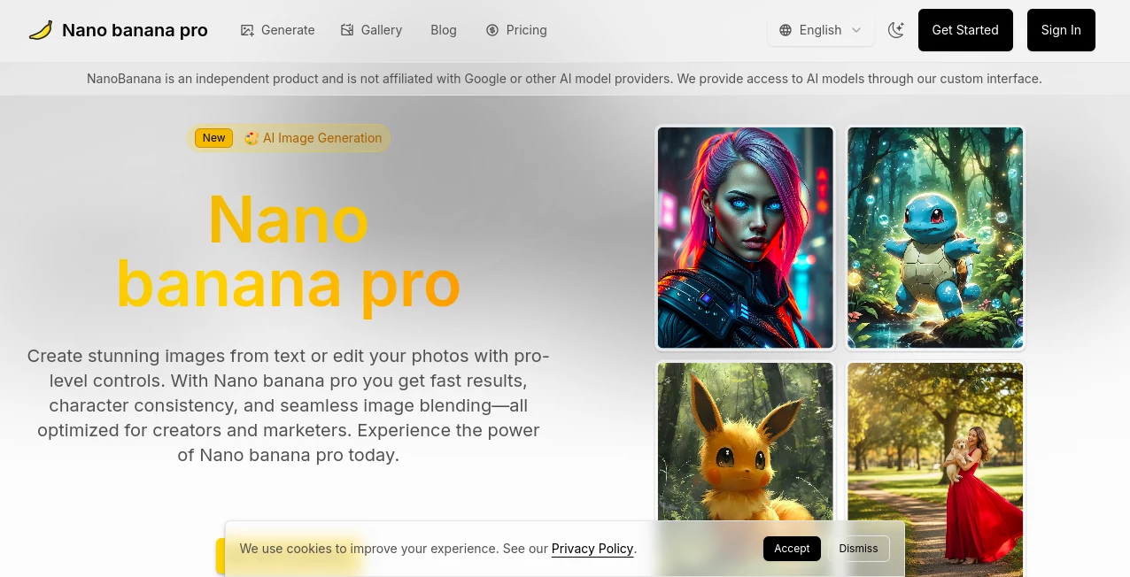 Screenshot of Nano banana pro – An AI tool in the ,AI Text to Image ,AI Photo & Image Generator ,AI Image to Image ,AI Art Generator  category, showcasing its interface and key features.