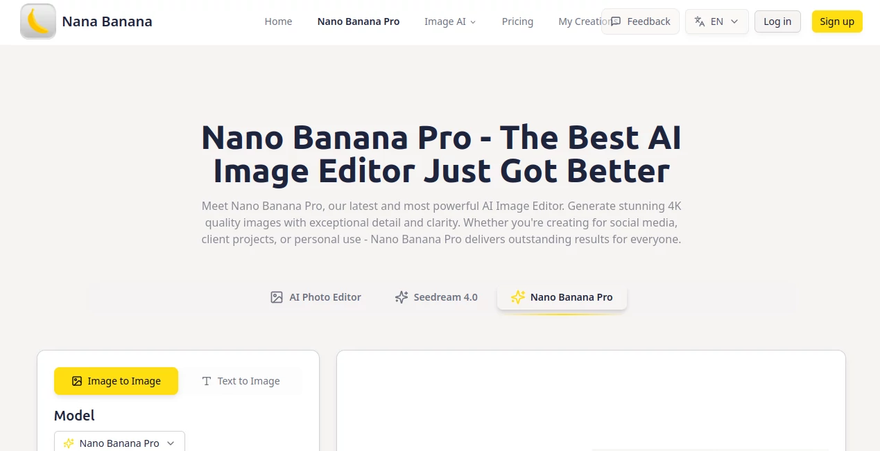 Screenshot of Nano Banana Pro – An AI tool in the ,Photo & Image Editor ,AI Photo Enhancer ,AI Image to Image ,AI Art Generator  category, showcasing its interface and key features.
