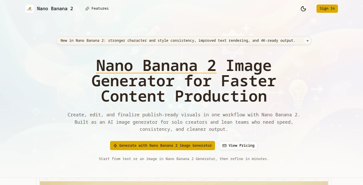 Screenshot of Nano Banana 2 – An AI tool in the ,AI Photo & Image Generator ,AI Art Generator ,AI Design Generator ,AI Image to Image  category, showcasing its interface and key features.