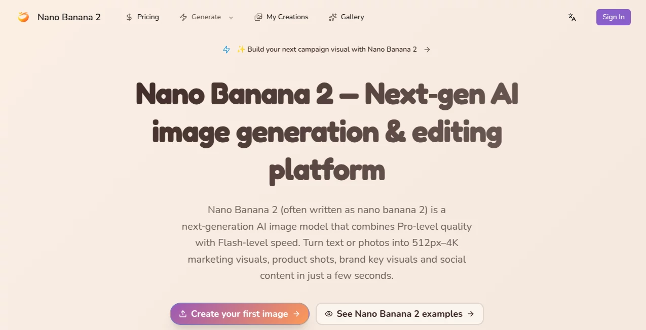 Screenshot of Nano Banana 2 – An AI tool in the ,AI Text to Image ,AI Photo & Image Generator ,AI Art Generator ,AI Design Generator  category, showcasing its interface and key features.
