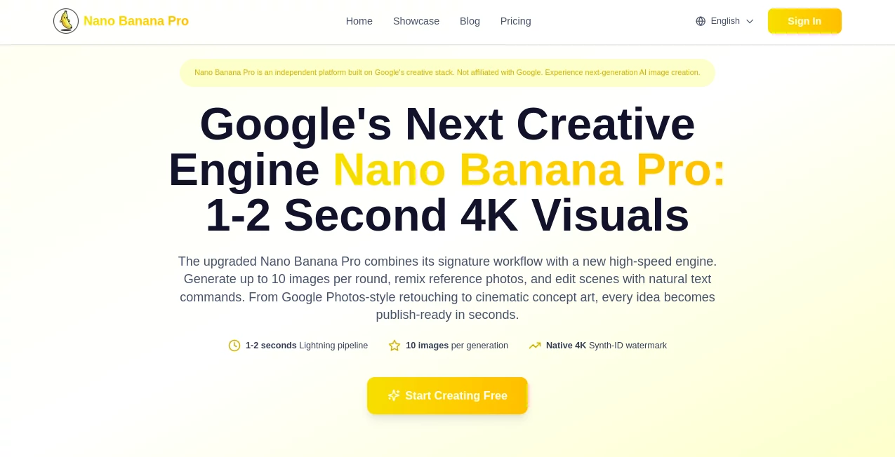 Screenshot of Nano Banana Pro AI – An AI tool in the ,AI Text to Image ,AI Photo & Image Generator ,AI Art Generator ,AI Design Generator  category, showcasing its interface and key features.