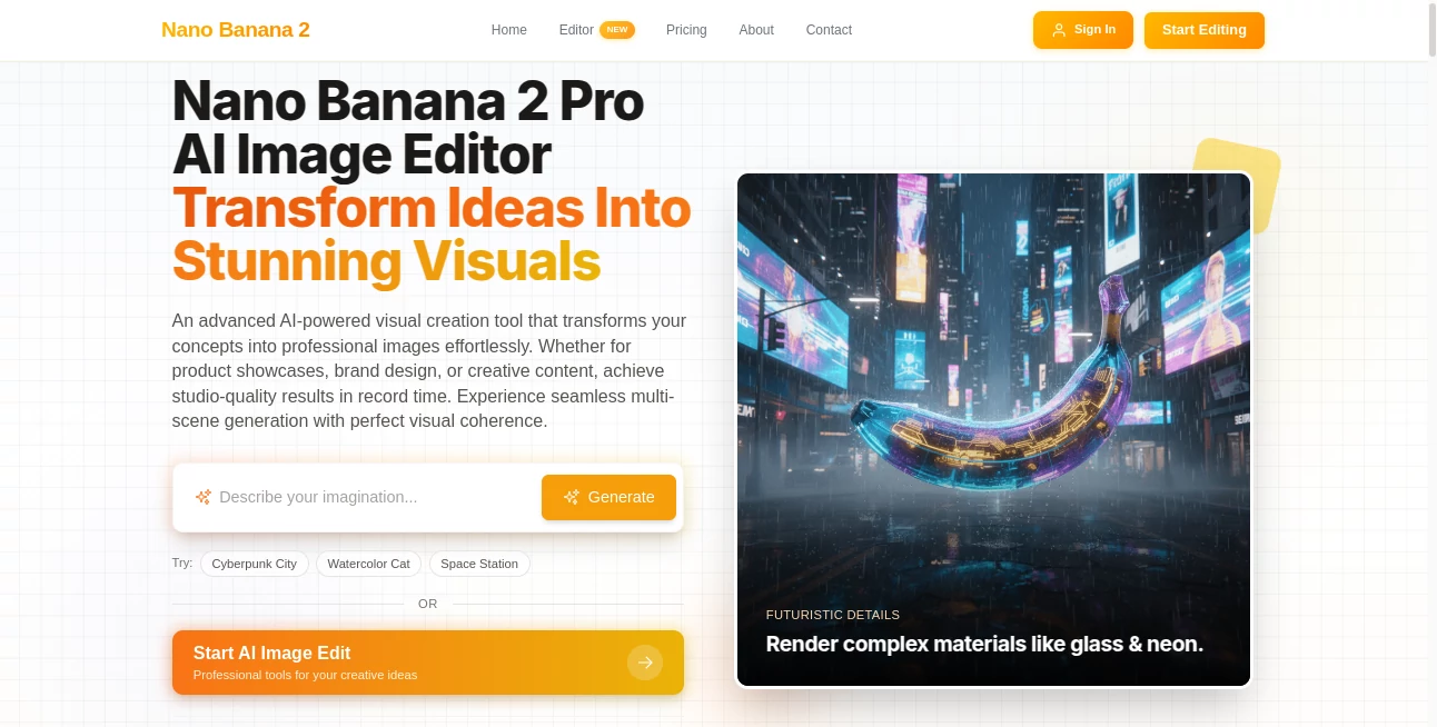 Screenshot of Nano Banana 2 pro – An AI tool in the ,AI Animated Video ,AI Image to Video ,AI Video Generator ,AI Text to Video  category, showcasing its interface and key features.