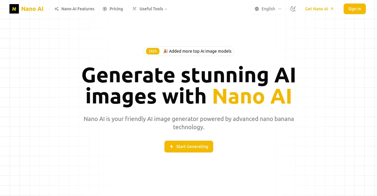 Screenshot of NanoAI – An AI tool in the ,AI Photo & Image Generator ,AI Design Generator ,AI Text to Image  category, showcasing its interface and key features.