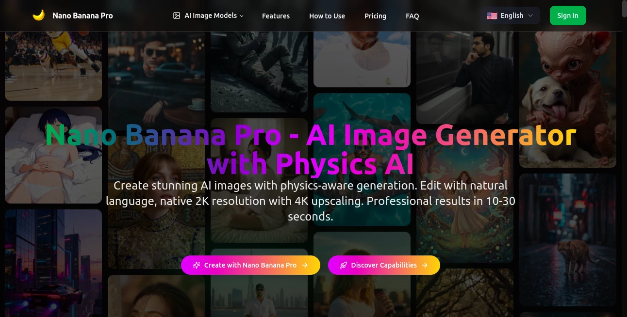 Screenshot of Nano Banana Pro – An AI tool in the ,AI Text to Image ,AI Photo & Image Generator ,AI Art Generator ,AI Design Generator  category, showcasing its interface and key features.